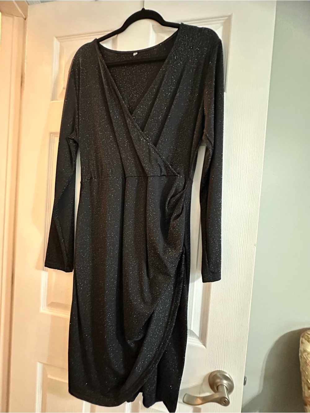 Sparkle Long Sleeve Wrap Dress - Black